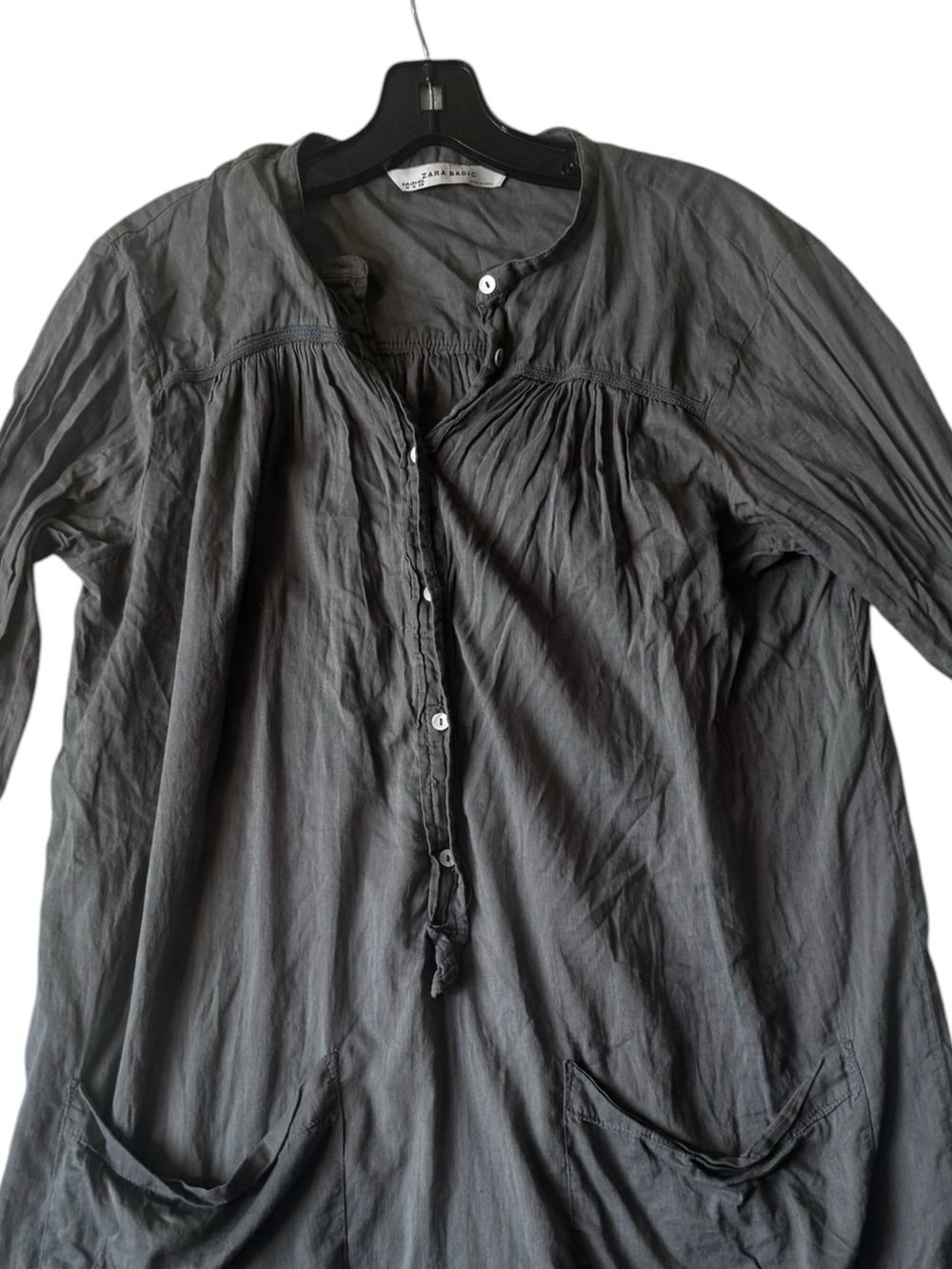 Zara Cotton Lightweight Pintuck Shirt Tunic M Pocket Top Dress Boho Cottagecore - Picture 4 of 15